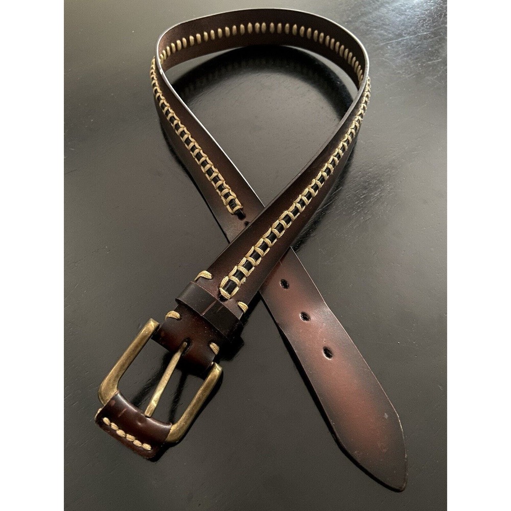 Massimo Dutti Brown Leather Belt with Gold Accents